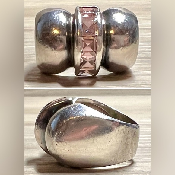 Vintage Designer Sterling Silver Channel Set Pink Topaz Dome Ring, Size 5.5 - Picture 1 of 11